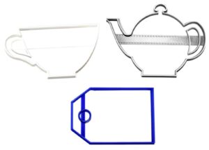 tea time cup pot hanging name tag beverage set of 3 cookie cutter usa made pr1178