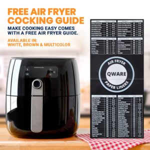 Qware Air Fryer Liners Disposable, 100Pcs Disposable Air Fryer Paper liners for Roasting, Frying and Baking, Oil Proof Airfryer Paper Liners for 3-5 QT (7.8 inches, Round-Brown)+Cooking Guide