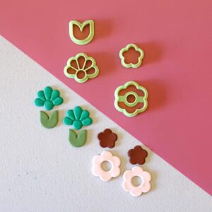 4 pieces set polymer clay cutters, flower shaped clay cutters for jewelry making beginner, clear clay earring cutters for pottery and cookie cutters