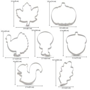 LILIAO Fall Thanksgiving Cookie Cutter Set, 7 Piece, Pumpkin, Turkey, Maple Leaf, Oak Leaf, Turkey Leg, Squirrel and Acorn Biscuit Cutters, Stainless Steel