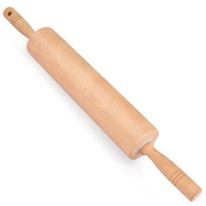 classic rolling pin for baking 18'' long - gifbera beech wood dough roller pin with handles for bread pastry pizza fondant pie crust