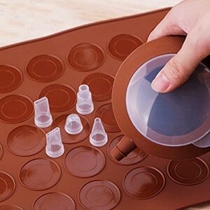 ARTIWARE Food Grade Silicone Brown color Macaron Baking Kit Tray Set w. Piping Pot 4 types of nozzles & 1 Cleaning Scrubbing pad non stick reusable Macaroon Baking Supplies