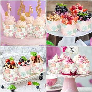 60pcs Paper Baking Cups 6 Oz Greaseproof Cupcake Muffin Cups Disposable Cupcake Wrappers For Birthday-Large (Pink Quadrafoil And Pink Vertical)