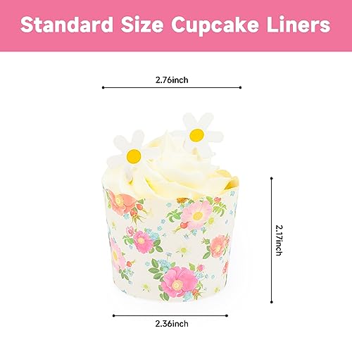 60pcs Paper Baking Cups 6 Oz Greaseproof Cupcake Muffin Cups Disposable Cupcake Wrappers For Birthday-Large (Pink Quadrafoil And Pink Vertical)