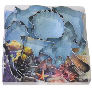 R&M International Seven Seas Ocean Cookie Cutters, Seagull, Angel Fish, Palm Tree, Seashell, Seahorse, Dolphin, Shark, 7-Piece Set