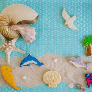 R&M International Seven Seas Ocean Cookie Cutters, Seagull, Angel Fish, Palm Tree, Seashell, Seahorse, Dolphin, Shark, 7-Piece Set