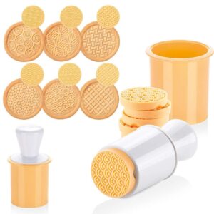 kaishane silicone cookie stamps set for baking - geo geometric figure cookie stamps with handle and 6 silicone stamps high heat resistant to 480°f yellow color