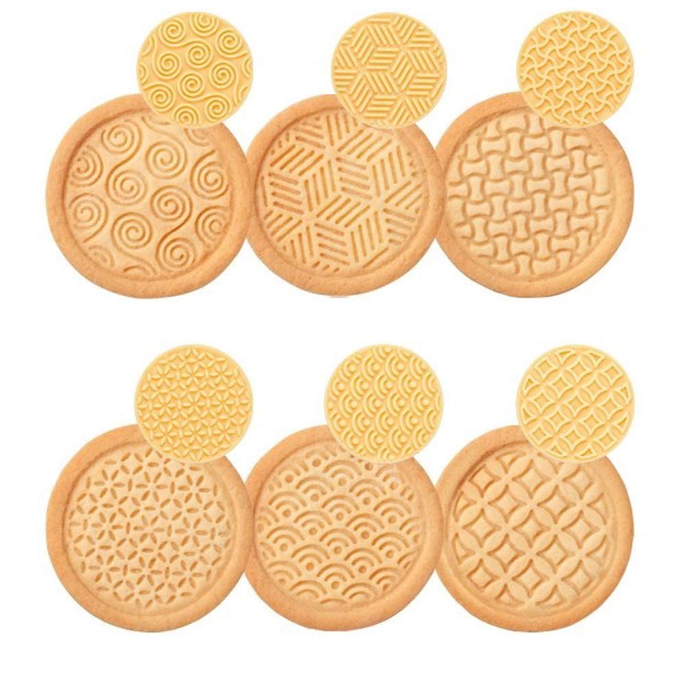 KAISHANE Silicone Cookie Stamps set for baking - Geo Geometric Figure Cookie Stamps with Handle and 6 Silicone Stamps High Heat Resistant to 480°F Yellow Color