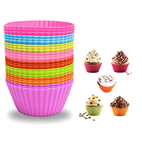 Silicone Cupcake Liners 24 PCS, Baking Cups Liners, Reusable Non-stick Muffin Cups Cake Molds Standard, Multi-Color