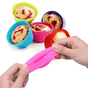 Silicone Cupcake Liners 24 PCS, Baking Cups Liners, Reusable Non-stick Muffin Cups Cake Molds Standard, Multi-Color