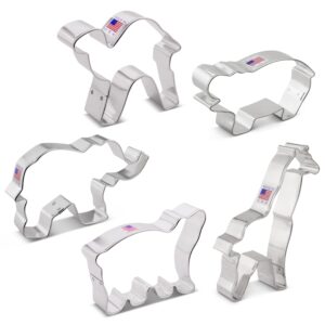 Safari Zoo Animals Cookie Cutters 5-Pc Set Made in USA by Ann Clark, Elephant, Giraffe, Hippo, Bear, Camel