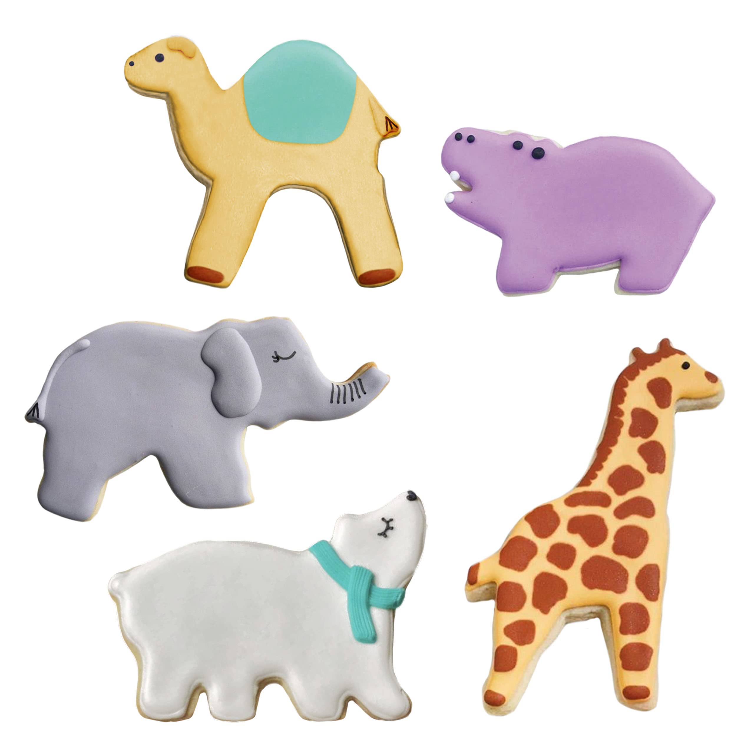 Safari Zoo Animals Cookie Cutters 5-Pc Set Made in USA by Ann Clark, Elephant, Giraffe, Hippo, Bear, Camel