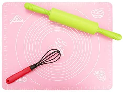 GCA Large baking silicone pad skid High temperature resistant,Pastry Fondant Silicone Work Rolling Baking Mat with Measurements (Pink 1)