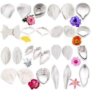 16set gumpaste flower molds and cutters fondant tools kit stainless steel flower cookie cutter set sugarcraft flower silicone veining making mold for wedding,birthday cake decorating