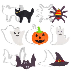 7pcs large halloween cookie cutters set, stainless steel metal halloween cookie cutters shapes - witch's hat, pumpkin, ghost, bat spidder and cats (halloween cookie cutter)
