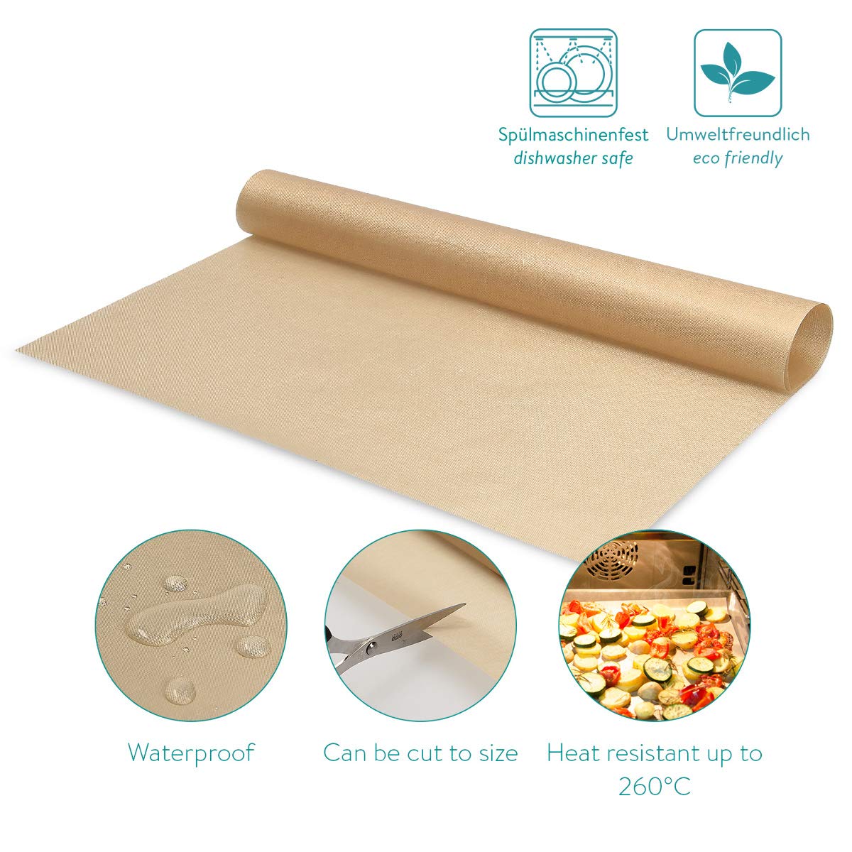 Navaris Set of 3 Reusable Baking Sheets - 13x16 Inches Parchment Paper for Baking Oven - Durable Non-Stick Baking Mats - Reversible Baking Tray