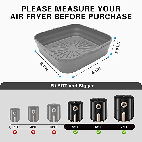 Air Fryer Silicone Liners - Air Fryer Silicone Pot - Reusable Airfryer Basket Air Fryer Inserts for Oven Microwave Accessories 8.1 Inch Air Fryer Liner Paper for 5QT-Bigger (Grey)