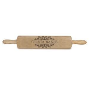 custom personalized wood rolling pin - engraved for kitchen home chef baking (small - 6" x 1.25")