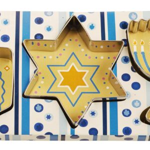 Rite Lite Set of 3 Chanukah Cookie Cutters Sheets - Dreidel, Menorah, Star of David Design, Jewish New Year Holiday Party Favors Hanukkah Hostess Gifts, Goodie Bag Rewards, Cooking Kitchen Accessories