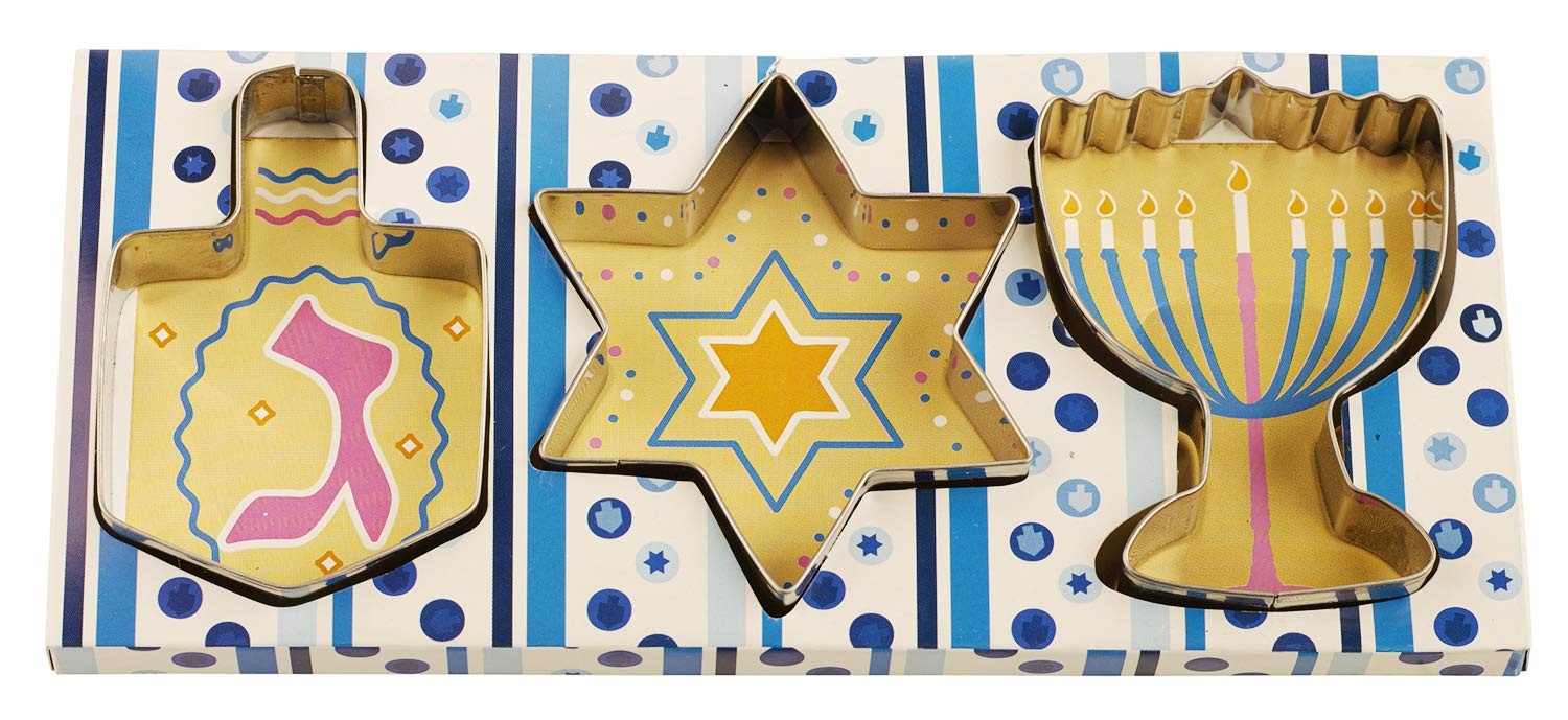 Rite Lite Set of 3 Chanukah Cookie Cutters Sheets - Dreidel, Menorah, Star of David Design, Jewish New Year Holiday Party Favors Hanukkah Hostess Gifts, Goodie Bag Rewards, Cooking Kitchen Accessories