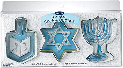 Rite Lite Set of 3 Chanukah Cookie Cutters Sheets - Dreidel, Menorah, Star of David Design, Jewish New Year Holiday Party Favors Hanukkah Hostess Gifts, Goodie Bag Rewards, Cooking Kitchen Accessories