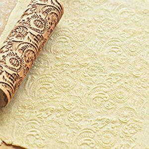 Embossed Rolling Pins for Baking, Small Wooden Roller Pin with Textured Pattern, Best Gift for Wedding, Holiday, Mother, Friends (Flower)