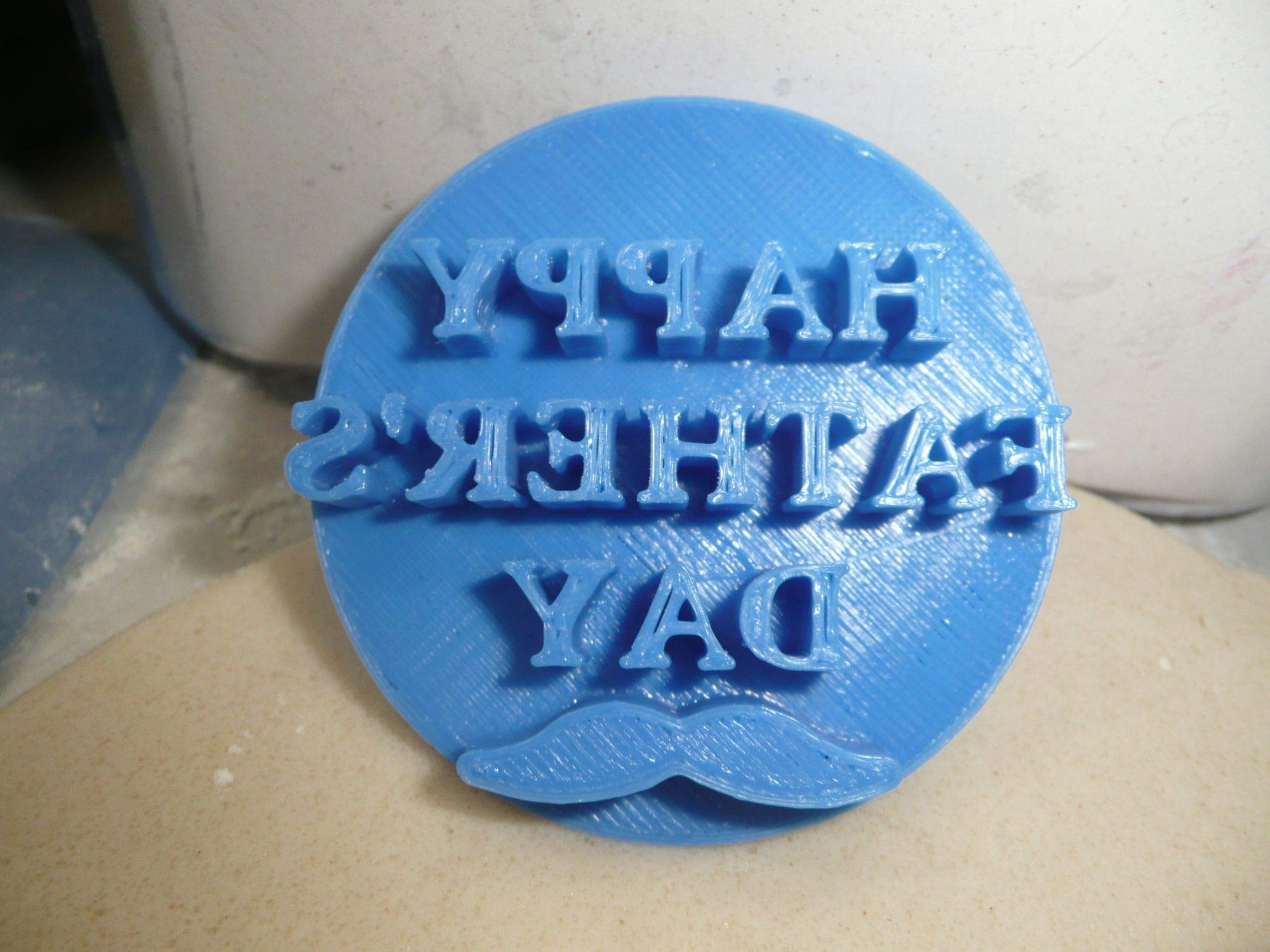 YNGLLC HAPPY FATHERS DAY WORDS WITH MUSTACHE BLOCK FONT COOKIE STAMP EMBOSSER BAKING TOOL 3D PRINTED MADE IN USA PR4196, Blue
