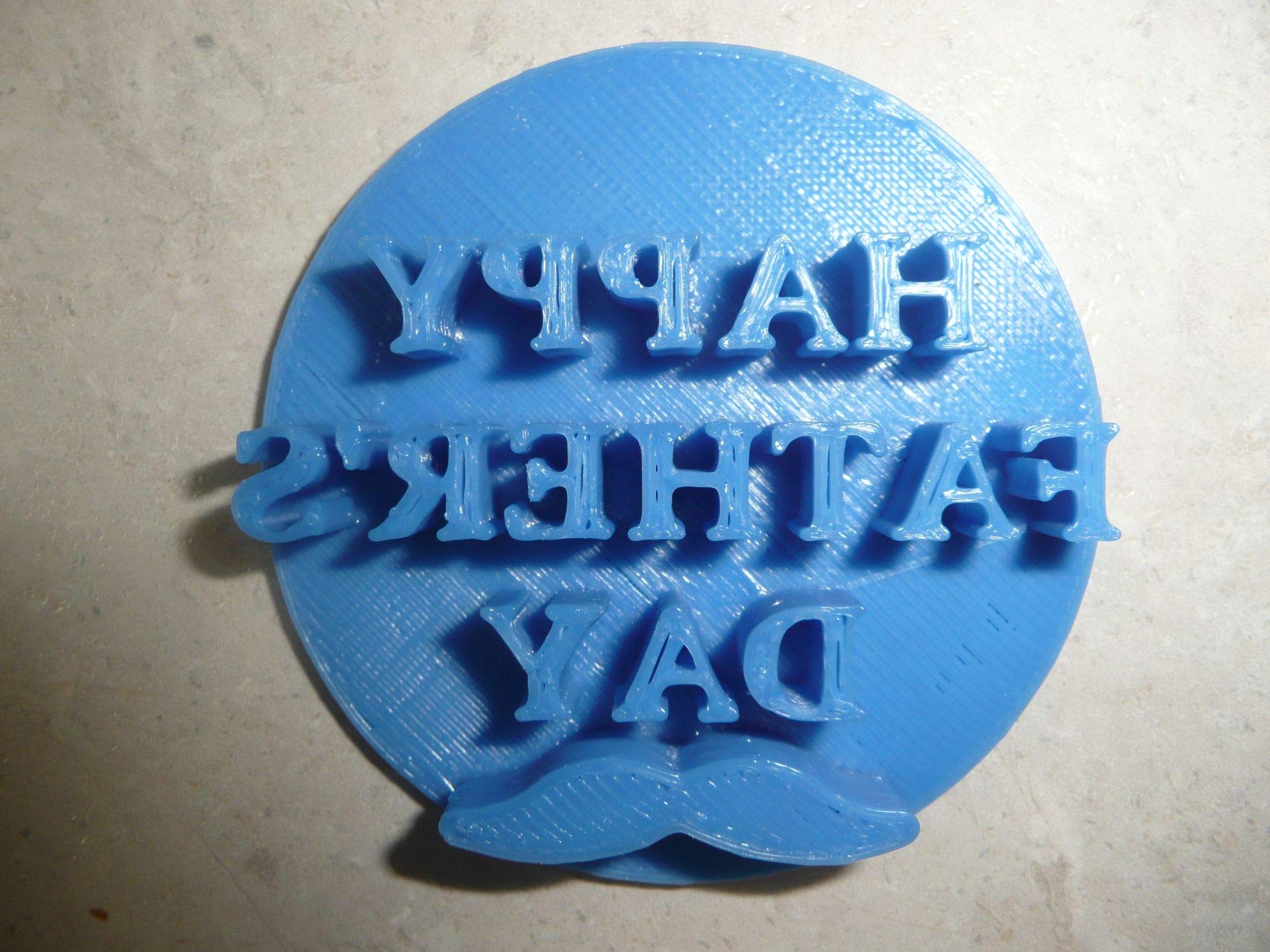 YNGLLC HAPPY FATHERS DAY WORDS WITH MUSTACHE BLOCK FONT COOKIE STAMP EMBOSSER BAKING TOOL 3D PRINTED MADE IN USA PR4196, Blue