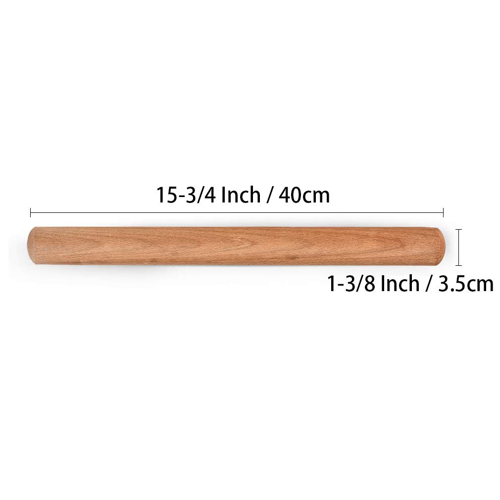 Rolling Pin 15-3/4 Inch by 1-3/8 Inch VANZAVANZU Eco-friendly Natural Beech Wood Dough Roller Classic Wooden Rolling Pins for Baking Pasta Fondant Cookies Pizza Ravioli Dumpling Pie Pastry
