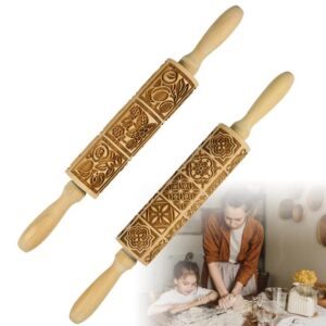wooden embossed rolling pin for baking embossed cookies deep engraved rolling pin kitchen decor tools(2pcs)