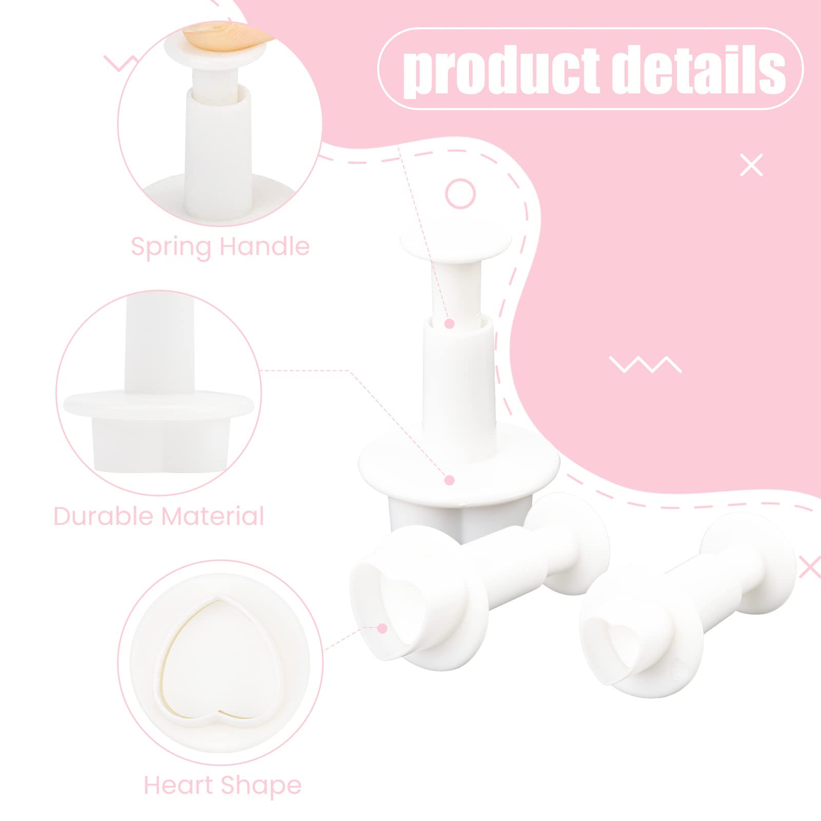 FVVMEED 3 Pieces Heart Biscuit Cutters Plunger Cutter Cookie Stamps Fondant Molds White Flower Embossing Spring Mold Printed Presses Mooncake Cupcake Gum Paste Sugar Craft Decorating Baking Tool