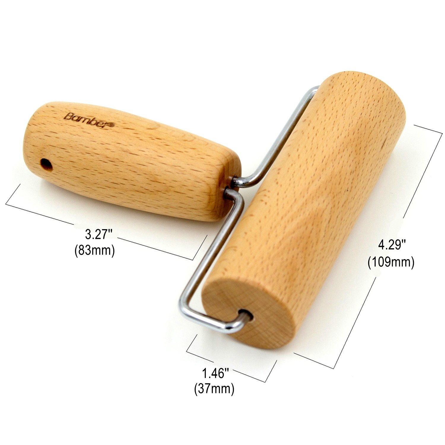 Bamber Dough Roller Beech Wood Rolling Pin for Baking Pastry Pizza, 4.3-Inch Smooth Construction & Easy to Roll - Essential Kitchen Utensil