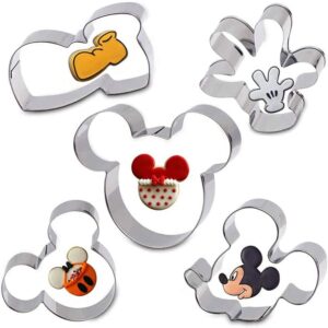 cookie knife mickey themed cookie moulds 5 pieces - mickey mouse sandwich cartoon cookie knife shape cookie mould, kids fondant knife baking mould for cake sandwich vegetables and fruits,
