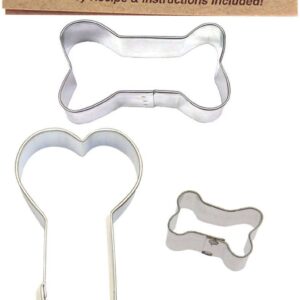 Doggie Treat Cookie Cutter 4 Pc Set – Dog Bones and Heart Cookie Cutters with Recipe, Made in USA