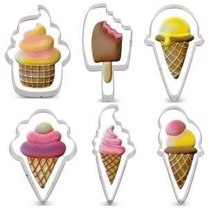 liliao summer ice cream cookie cutter set sundae/popsicle biscuit and fondant cutters - 6 piece - 3.6, 4.5, 4.2, 4, 4.3 and 3.7 inches - stainless steel