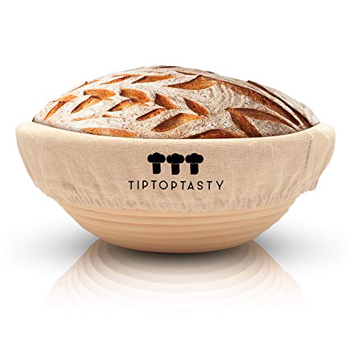 TipTopTasty 9 Inch Round Rattan Bread Proofing Basket with Liner for Sourdough Loaf - Bakery-Grade Brotform for Rising and Shaping Your Dough