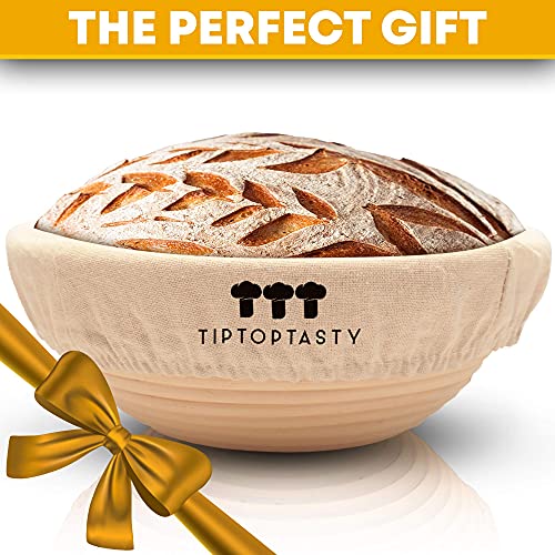 TipTopTasty 9 Inch Round Rattan Bread Proofing Basket with Liner for Sourdough Loaf - Bakery-Grade Brotform for Rising and Shaping Your Dough