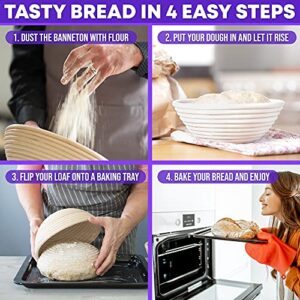 TipTopTasty 9 Inch Round Rattan Bread Proofing Basket with Liner for Sourdough Loaf - Bakery-Grade Brotform for Rising and Shaping Your Dough