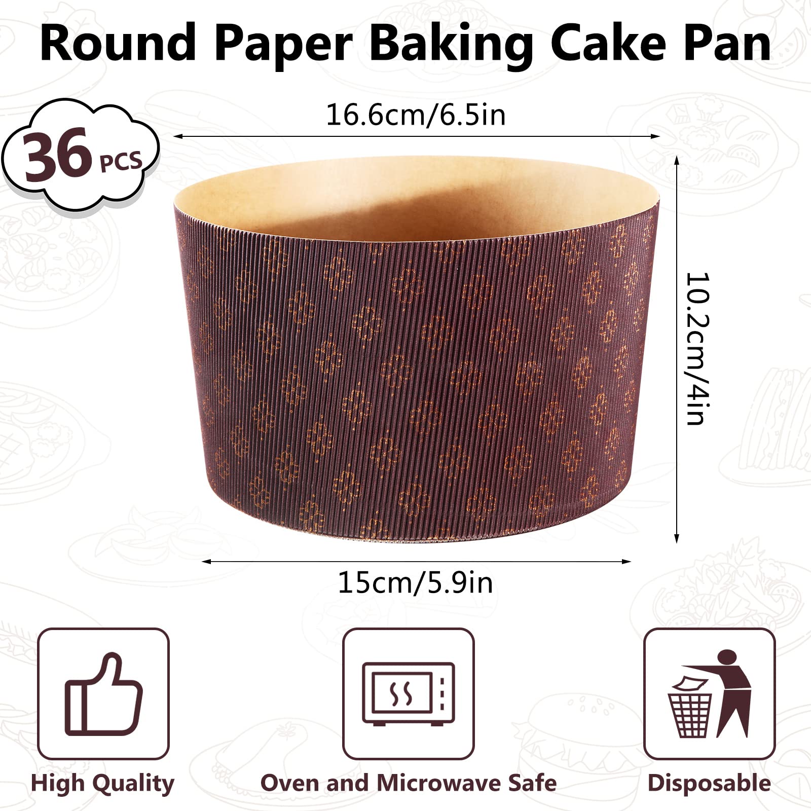 36 Pcs Panettone Paper Mold Easter Bread Paper Molds Corrugated Panettone Paper Pan Mold Easter Disposable Round Baking Molds for Kitchen Baking Bread Muffin Cupcake(Brown, 6.5 x 5.9 x 4.0 Inch)