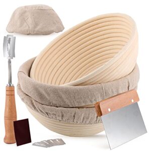 doyolla bread proofing baskets (set of 3, 8.5inch), sourdough bread making supplies w/bread lame and scraper, dough proofing rising bowls kit for sourdough starter