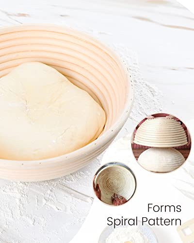 DOYOLLA Bread Proofing Baskets (Set of 3, 8.5inch), Sourdough Bread Making Supplies w/Bread Lame and Scraper, Dough Proofing Rising Bowls Kit for Sourdough Starter