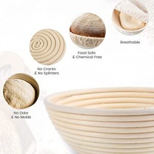 DOYOLLA Bread Proofing Baskets (Set of 3, 8.5inch), Sourdough Bread Making Supplies w/Bread Lame and Scraper, Dough Proofing Rising Bowls Kit for Sourdough Starter