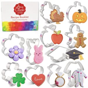 every occasion cookie cutters 11-pc. set made in usa by ann clark, turkey, pumpkin, apple, easter bunny, heart, and more