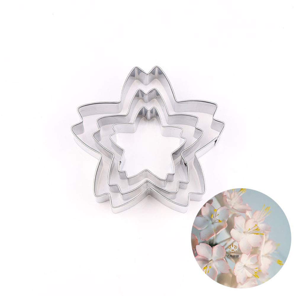 MoonyLI Stainless Steel Cookie Cutter Set,3Pcs Cherry Blossom Petals Mould Fondant Cake Cookie Cutter Set Pastry Mold