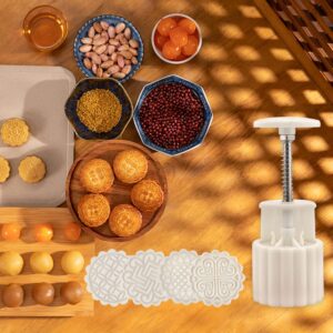 Chinese flower moon cake press mold, hand pressed mooncake dessert DIY, moon cake puff pastry 1 mold with 4 stamps for various holidays, parties (4*Have money to spend(75g))