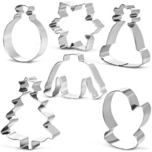 winter and christmas cookie cutter set 6 piece with ugly sweater, hat,mitten,snowflake,christmas ornament,tree shape- cookie fondant biscuit cutters for baking,sandwiches, and pancakes