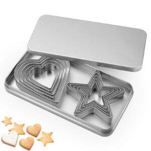 svnntaa heart star cookie cutters set, valentine’s day heart shaped biscuit cutters stainless steel pastry donuts cutters with storage box