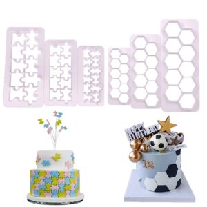 iskybob 6 pieces geometric cookie cutter hexagon and puzzle fondant embossing plastic mold cake border texture impression mat baking decor templates