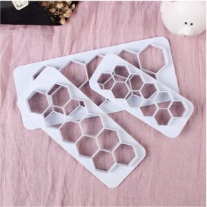 ISKYBOB 6 Pieces Geometric Cookie Cutter Hexagon and Puzzle Fondant Embossing Plastic Mold Cake Border Texture Impression Mat Baking Decor Templates