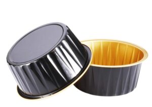 keisen 5oz 3 2/5" set of 24 disposable aluminum foil cups 125ml for muffin cupcake baking bake utility ramekin cup (black gold)